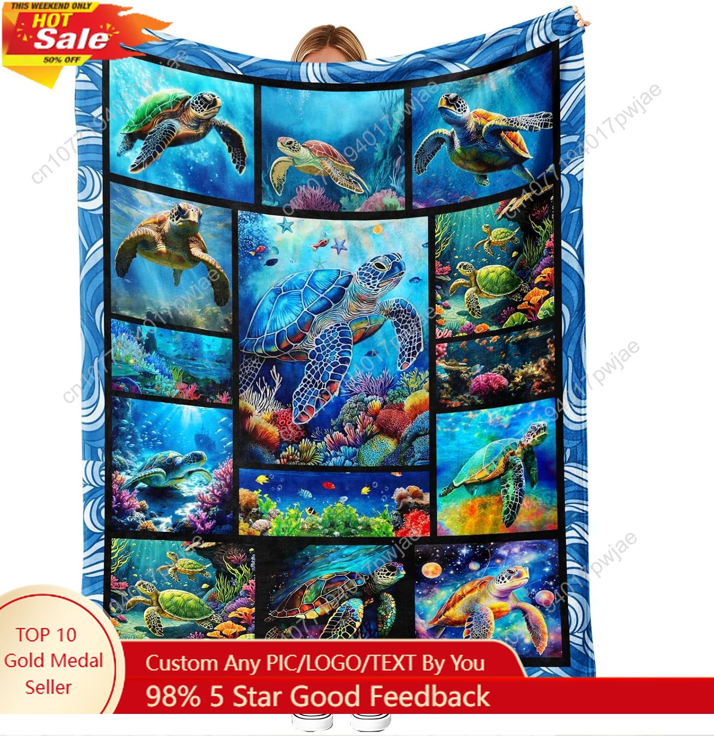 Quality Home Textiles - السلاحف البحرية الفانيلا رمي بطانية لينة