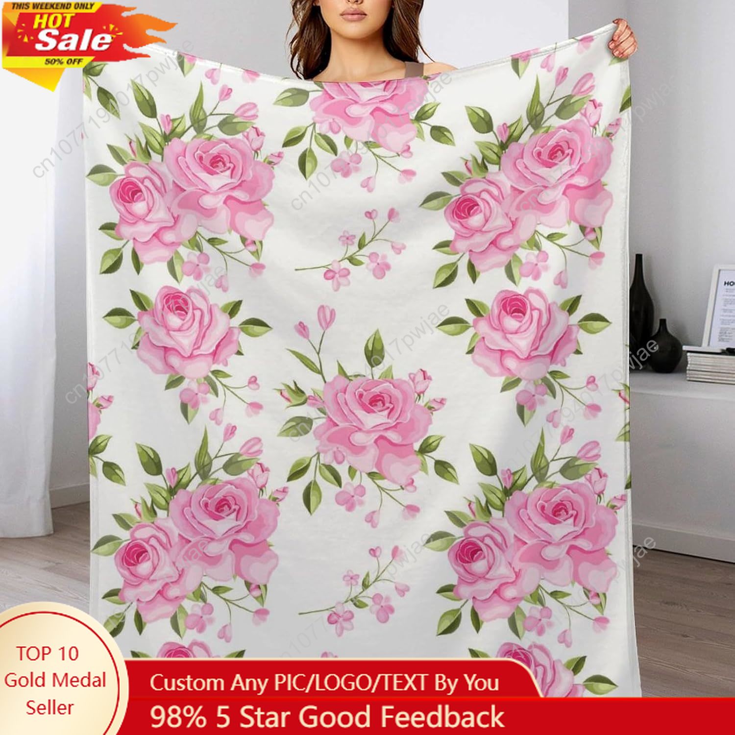 Quality Home Textiles - الوردي زهرة رمي بطانية الأزهار ديكور
