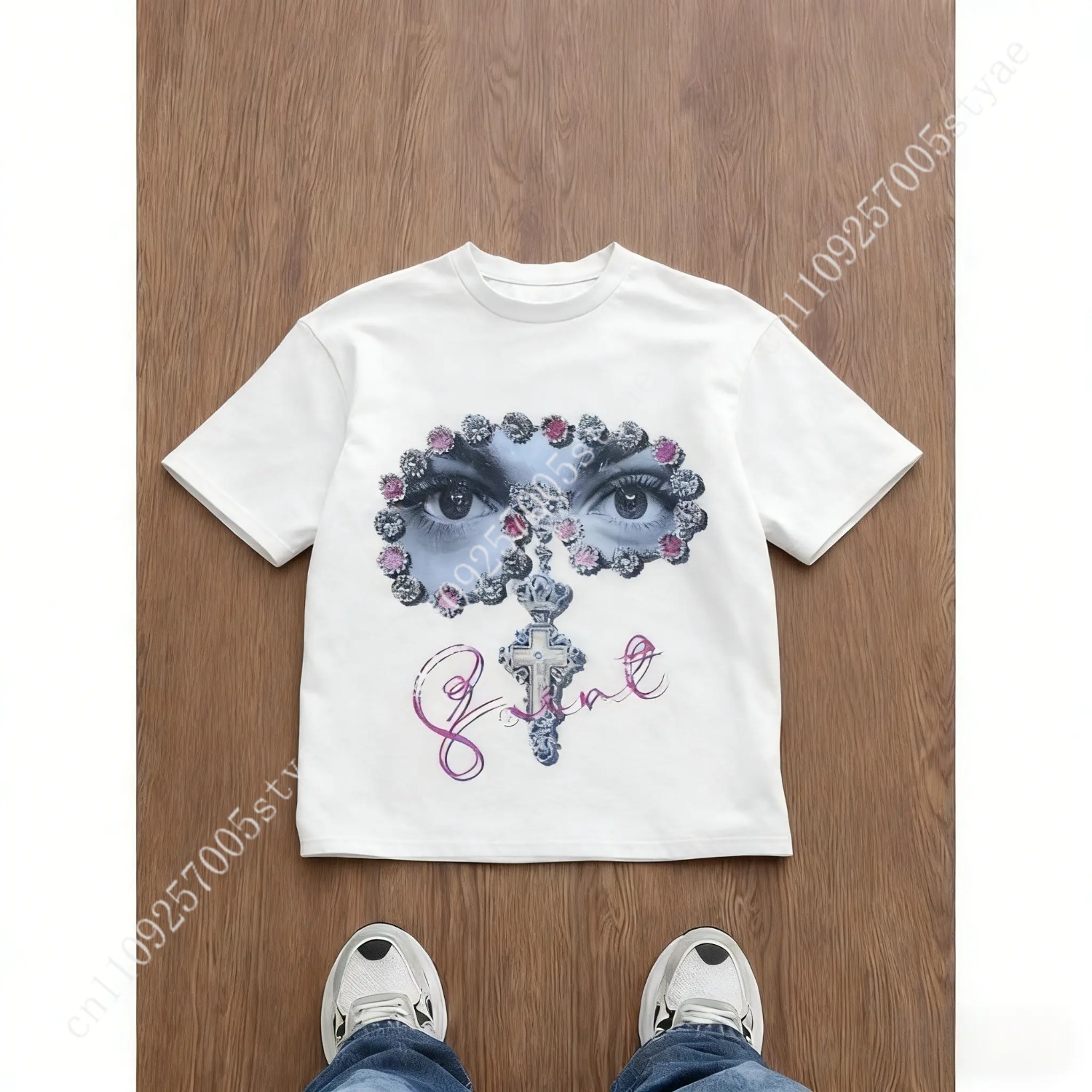 Quilt Cotton Summer - تي شيرت رجالي فضفاض بطباعة جرافيك،