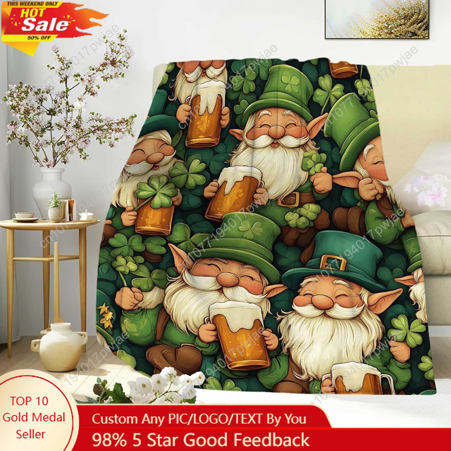 Quality Home Textiles - بطانية رمي جنوم لعيد القديس باتريك